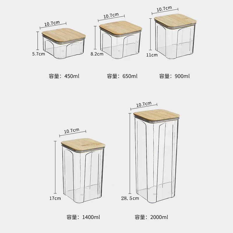 450/650/900/1400/2000ML Plastic Food Sealed Storage Box with Bamboo Lid Coffee Beans Kitchen Storage Containers Organizer Bottle 6