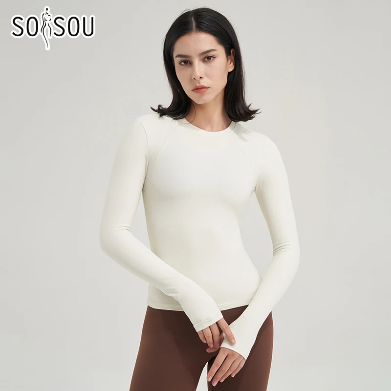 SOISOU yoga top yoga shirt sports t shirt Nylon Gym Top Yoga Shirt Fitness Sport Women Clothing Elastic Breathable Pilates Long Sleeve Tops 5 Colors 4 Size