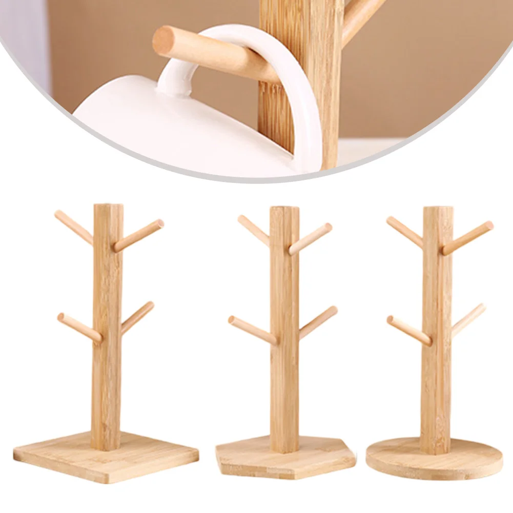 1 Set Tree Shape Wood Coffee Tea Cup Storage Holder Stand Mug Hanging Display Rack Drinkware Shelf 4/6 Hooks Home Kitchen1