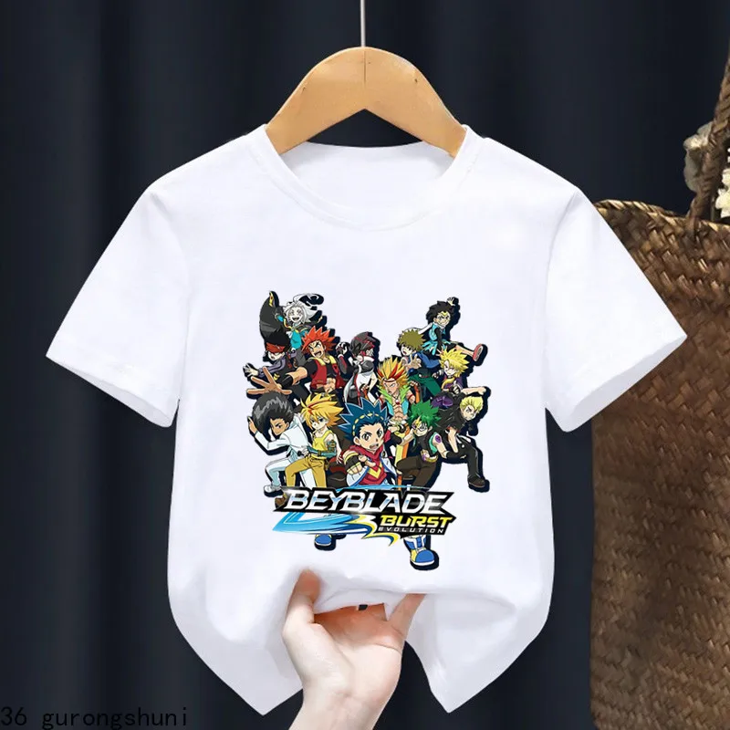 2024 Beyblade Burst Evolution Print Kids T Shirt Girls Summer Tops Baby Boys Clothes Cartoon Children Short Sleeve T-shirt 2