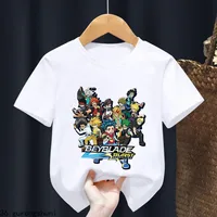 2024 Beyblade Burst Evolution Print Kids T Shirt Girls Summer Tops Baby Boys Clothes Cartoon Children Short Sleeve T-shirt 2