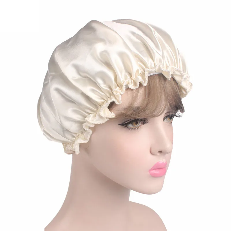 Night Hair Cap Shower Cap Women Silk Satin Sleep Cap Hair Care Bonnet Hat Head Cover Elastic Band