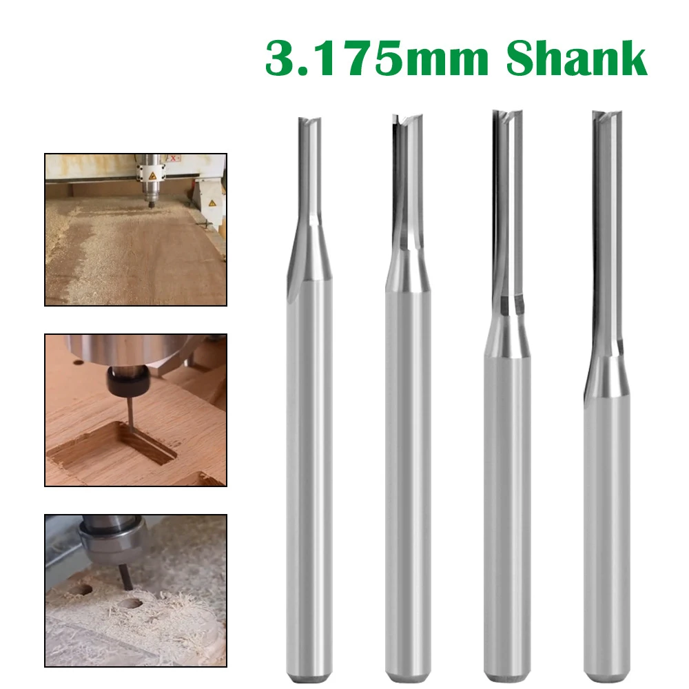 

1PC 3.175MM Shank Wood Carving 2 Flutes Straight End Mill Tungsten Carbide CNC Milling Cutter Hard Wood MDF Engraving Router Bit