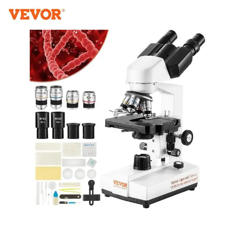 

Составной тринокулярный микроскоп VEVOR 40X-2500/40X-5000X, лабораторный микроскоп с увеличением, с фотоосвещением и внешним интерфейсом