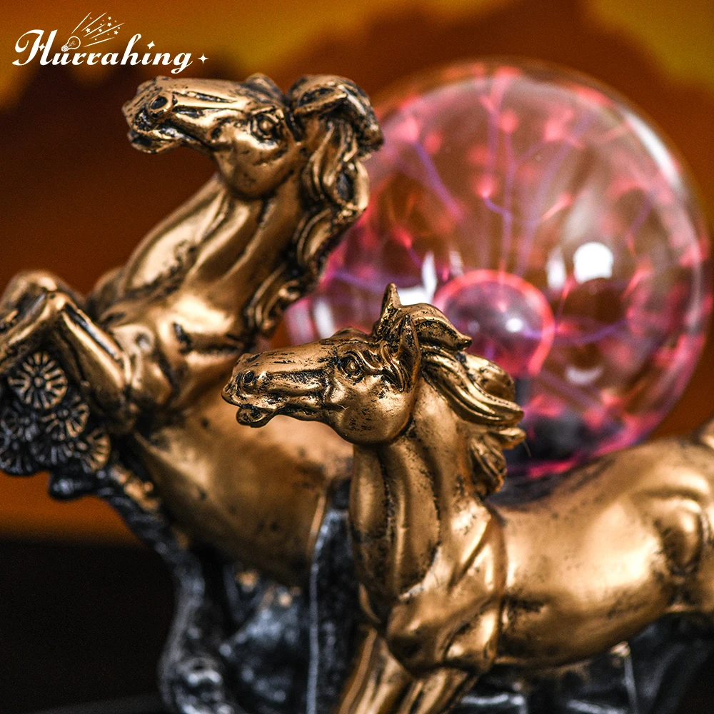 Golden Double Horse Pentium Plasma Lights Sensore Tattile Con Sfera Di Vetro Da 4 Pollici Scienza Popolare Cool Metropolitan Festival Decoration