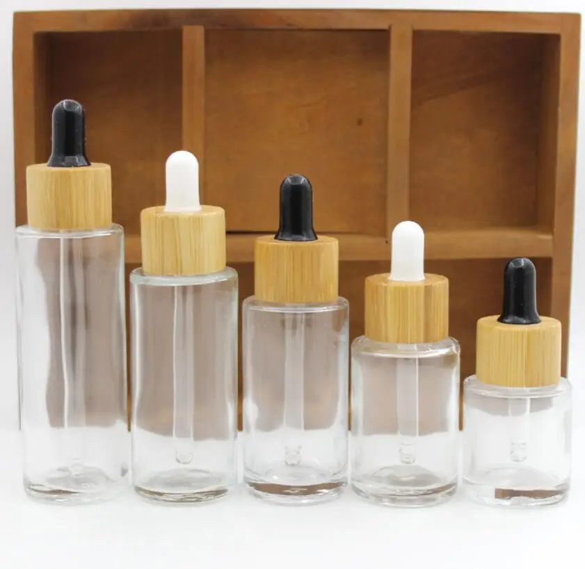 

40ML clear glass dropper bottle bamboo lid essential oil serum toner spot removal liquid hyaluronic acid skin care packing