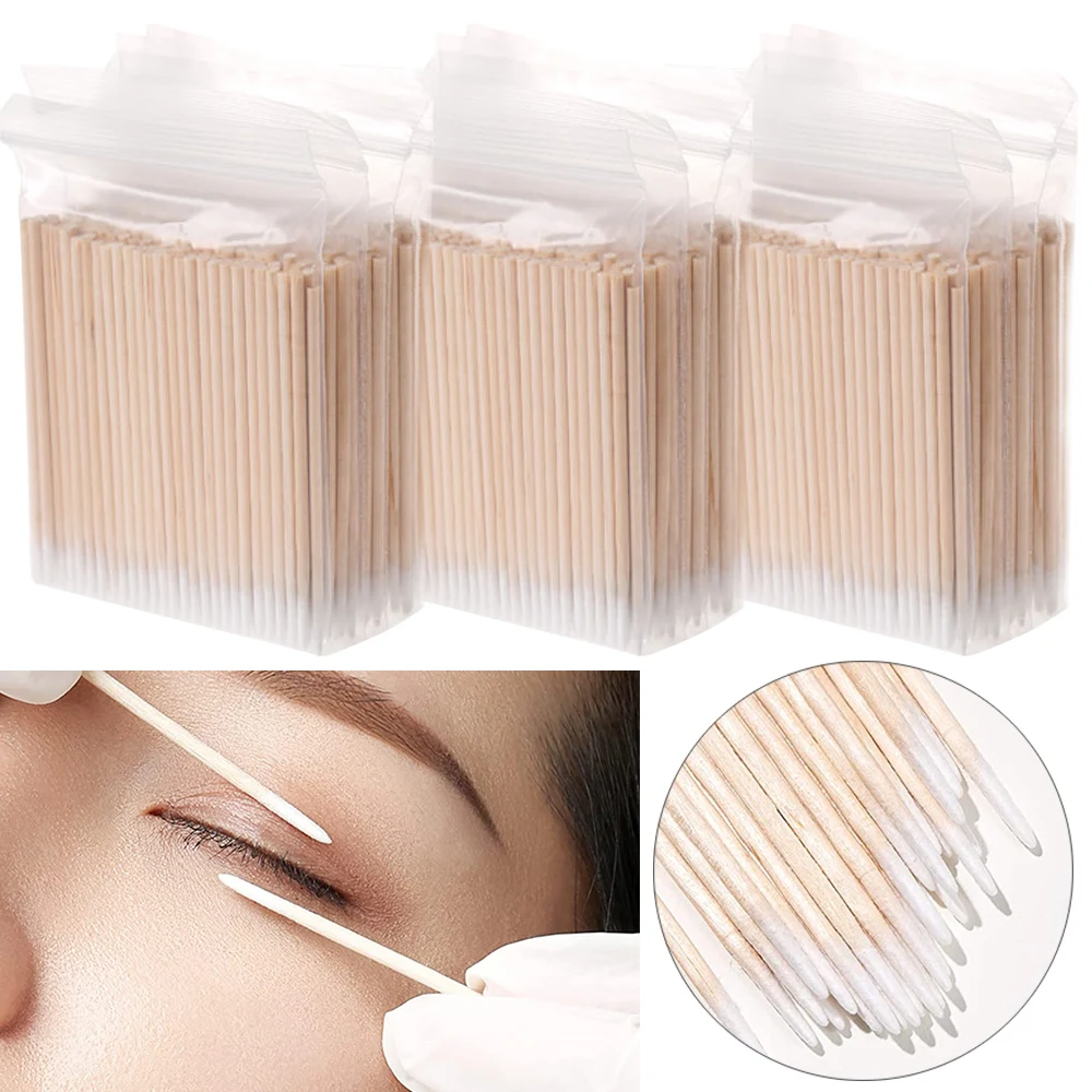 500/1000pcs Wood Cotton Swab Eyelash Sticks Microbrush Cleaning Swabs