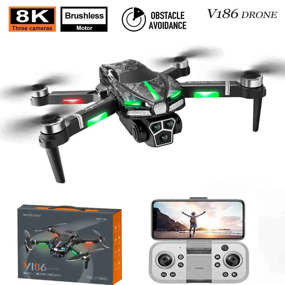 

V186 Professional Mini Drone 8K HD Camera Quadcopter RC Helicopter Obstacle Avoidance Aerial Photography FPV UAV for kids Adults