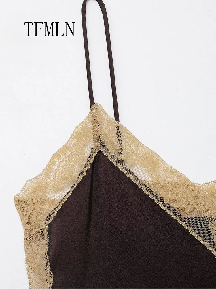 Sexy Women Lace Patchwork Camisole Tops 2026 Spring Summer V-neck Sleeveless Causal Spaghetti Strap Top Sweet Backless Underwear