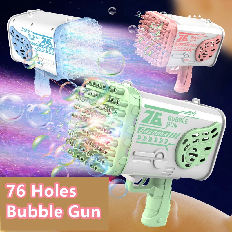 88 Holes Electric Rocket Bubble Gun With LED Gatling Blowing Soap Water Bow Bubble Machine Outdoor Toys For Children Gifts machine soap bubbles gun 69 holes electric gatling bubble gun rocket shape automatic blower with light for kids bath toys gift