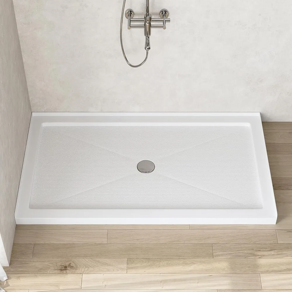 Single Threshold Shower Base, Center Drain Location, 60"L X 34"W Rectangle Acrylic Shower Pan