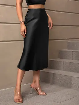 European and American style satin skirt, elegant  A-line skirt