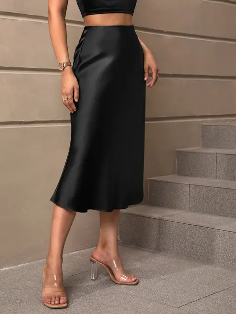 European and American style satin skirt, elegant  A-line skirt