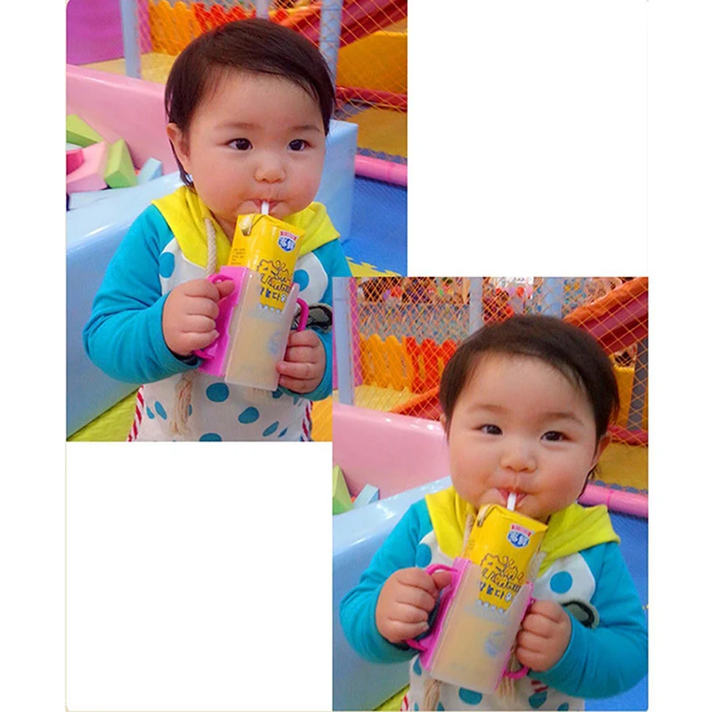Function Adjustable Safe Toddle Practical Self-Helper Juice Milk Box Drinking Box Holder Cup For Baby Kids Handles Supply drinking box holder