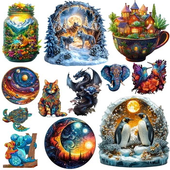 Animal wooden puzzle, ice and snow world, wolf pack puzzle, children's puzzle, adult home decoration, holiday gift, Diy toy 1