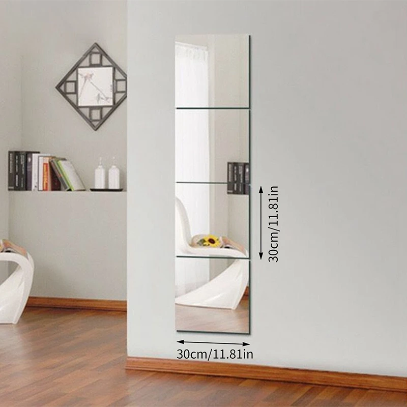 Acrylic Mirrors Set 4Pcs 30*30cm Self Adhesive Mirror Tiles 1mm Thick for Bedroom LivingRoom