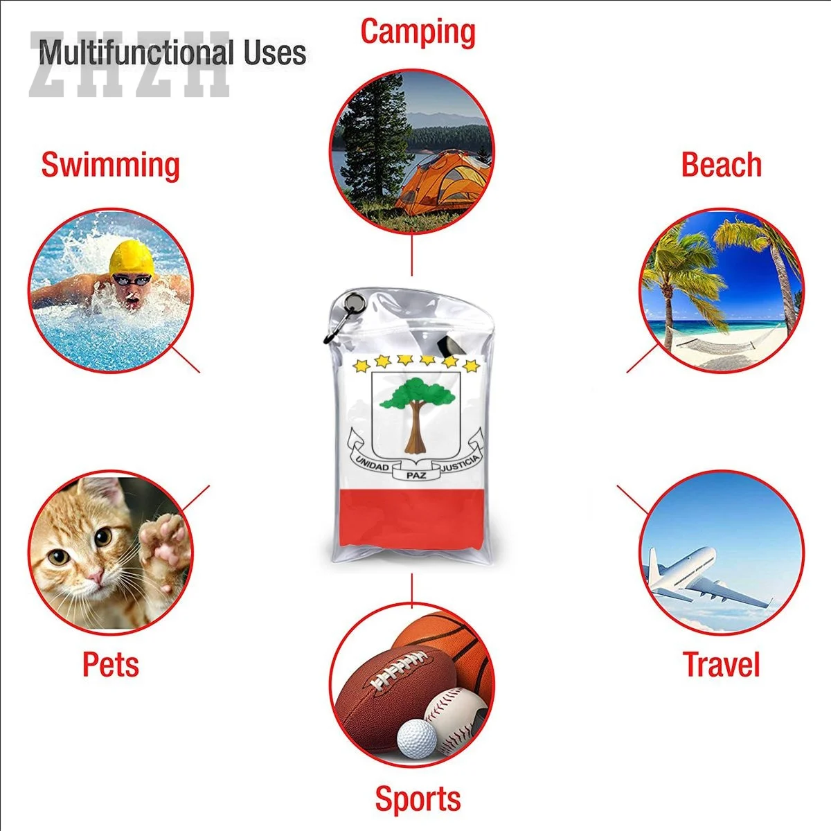 More Design Equatorial Guinea Flag Emblem Bath Towel Quick dry Microfiber Absorbing Soft Water Breathable Beach Swimming 5