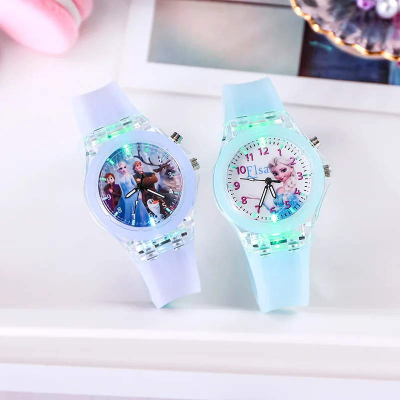 Disney Girls Kids Watches Children Watch Frozen Princess Aisha Sophia Luminous Student Colorful LED Light Women Lady Clock 6