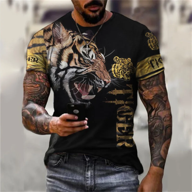 Summer Men's T-shirt Fashion Tiger  3D Shirt Casual Street Style Short-Sleeved Funny Harajuku All-match Top 6xl