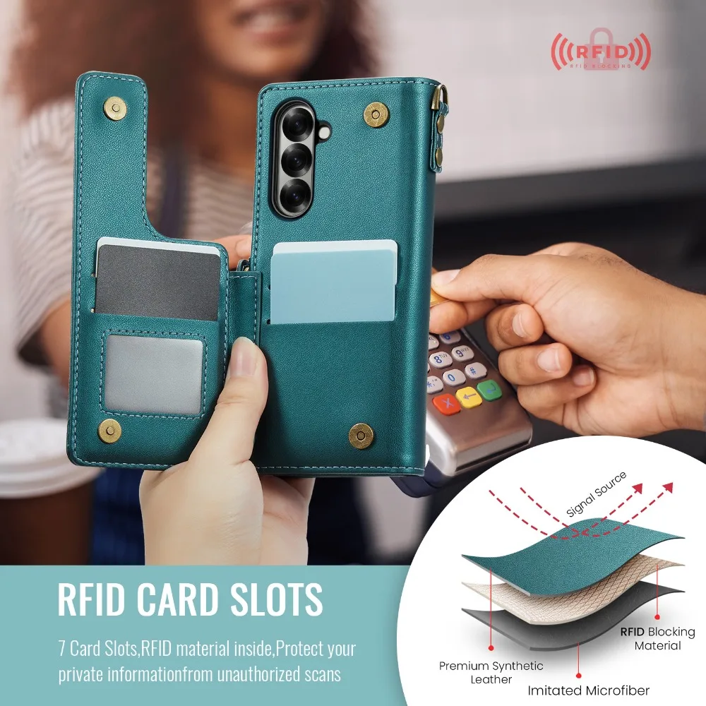 Luxury RFID Leather Wallet Case - 7-Card Holder with Magnetic Closure