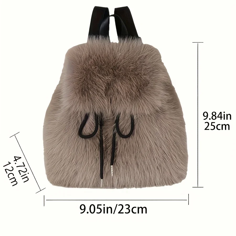Women's Plush Faux Fur Backpack with Adjustable Drawstring Closure Daypack for Casual Formal Use Mini Backpack Soft Texture Bag
