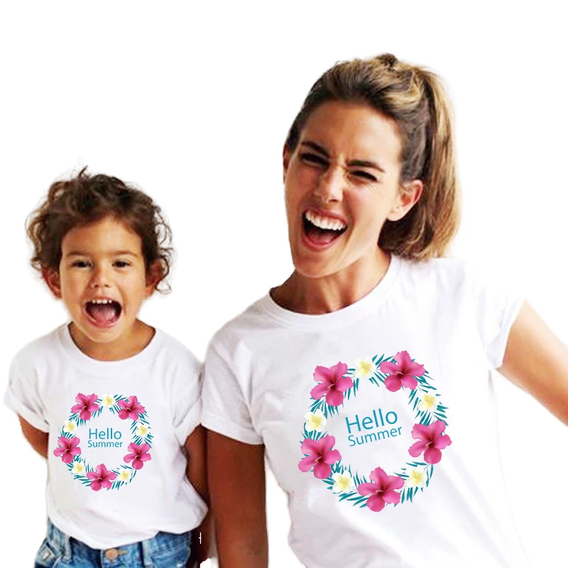 a para madre e hija, ropa igual, trajes familiares, camisetas de Hello Summer, Tops para mujer, para bebé|Trajes iguales de familia| - AliExpress