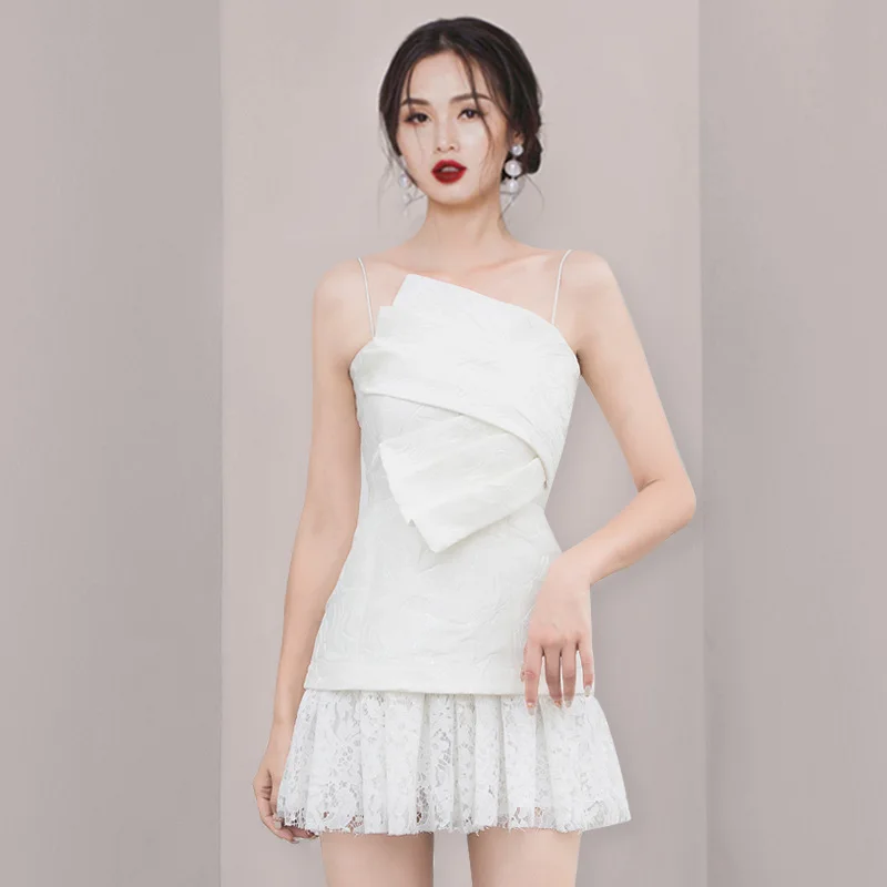 

2023 Summer Women Temperament Commuter Niche Lace Sexy Suspender Waist Thin A-line Dress