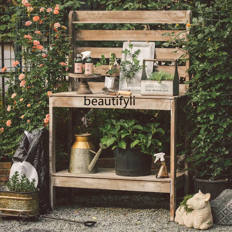 zqGardening Console Vintage Distressed Solid Wood Gardening Table