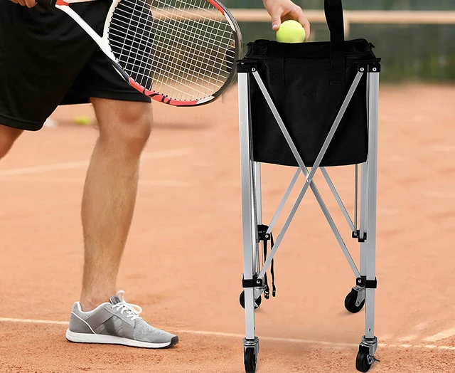 Chariot de Balle de Tennis Pliable avec Sac de Transport Panier à Balles de  Tennis en Aluminium Contient 150 Balles de Tennis avec 2 Roues de Frein  Poches Latérales Bleu - Costway