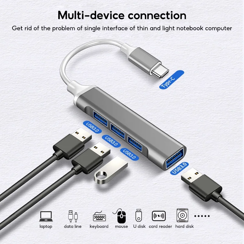 TBTIC USB C HUB 3.0 Type C 3.1 4 Port Multi Splitter Adapter OTG for Xiaomi Macbook Pro 13 15 Air Pro PC Computer Accessories
