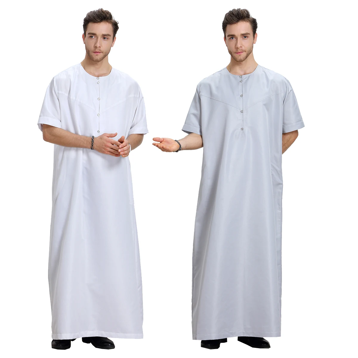 

Eid Ramadan Thobe Thawb for Men Summer Wear Muslim Short Sleeves Round Collar Saudi Arab Kaftan Islamic Dubai Robe Caftan Dress