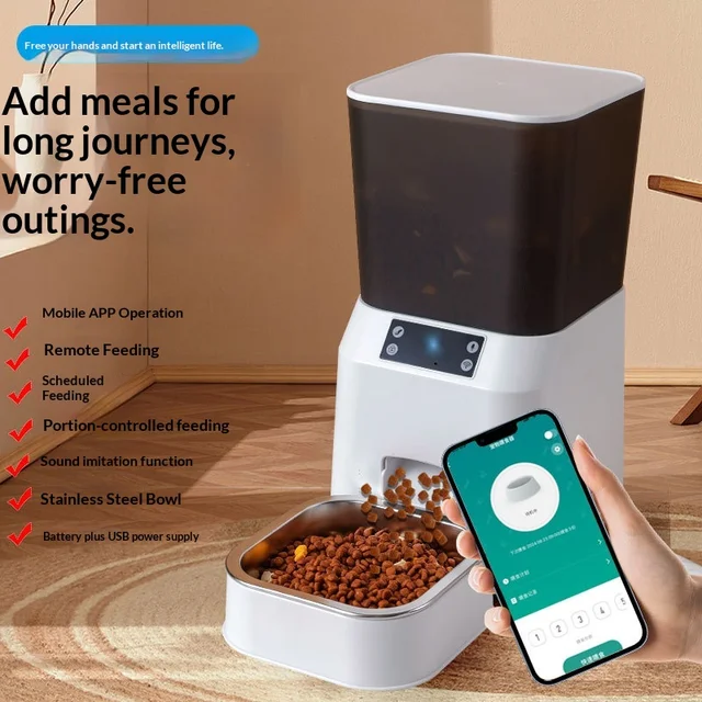 Smart WiFi Automatic Pet Feeder, Timed Portion Control & Remote Smartphone App, Fully Auto Food Dispenser for Cats Dogs 2