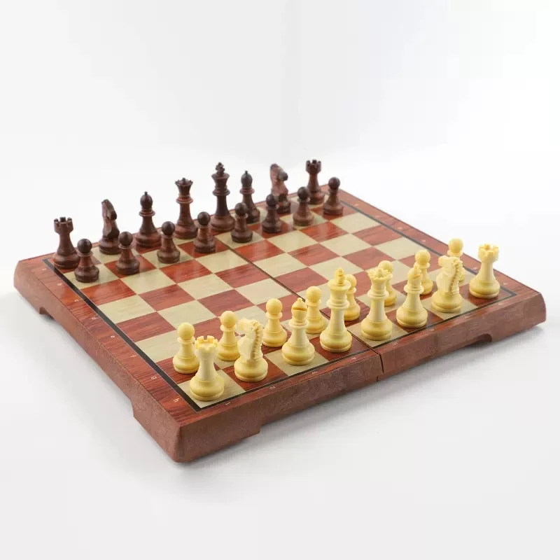 Wooden grain plastic international chess chess pieces portable folding chessboard size game training pieces I204