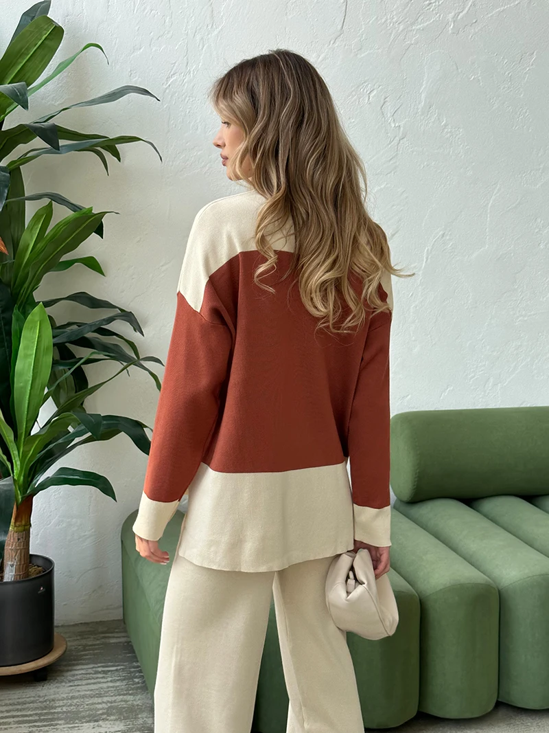 Elegant Women Knitted Suit Knit Sweater Pant Matching Sets Workout Tracksuit Women Two Piece Set 2 Piece Winter Sets For Women