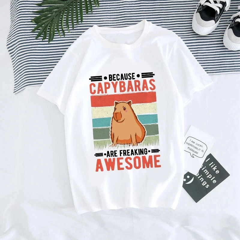 Love Capybara 프린트 싱글 캐주얼 파티 셔츠, 여성 티셔츠 패턴 티셔츠, 반팔 의류, 여름 패션 