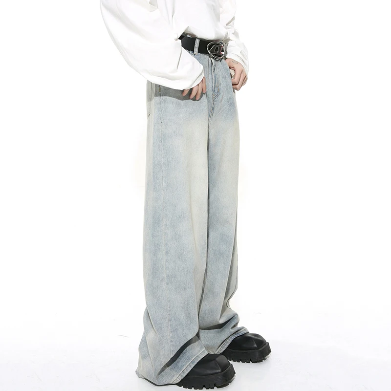 IEFB Washed Male Jeans Korean Fashion Worn Out Gradient Color Men's Denim Straight Pants Men Wide Leg Trousers Spring New 9C4502 3