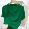 Korean Women's Lapel Short Sleeve Solid Color All Match Slim Knitted Cardigan 4