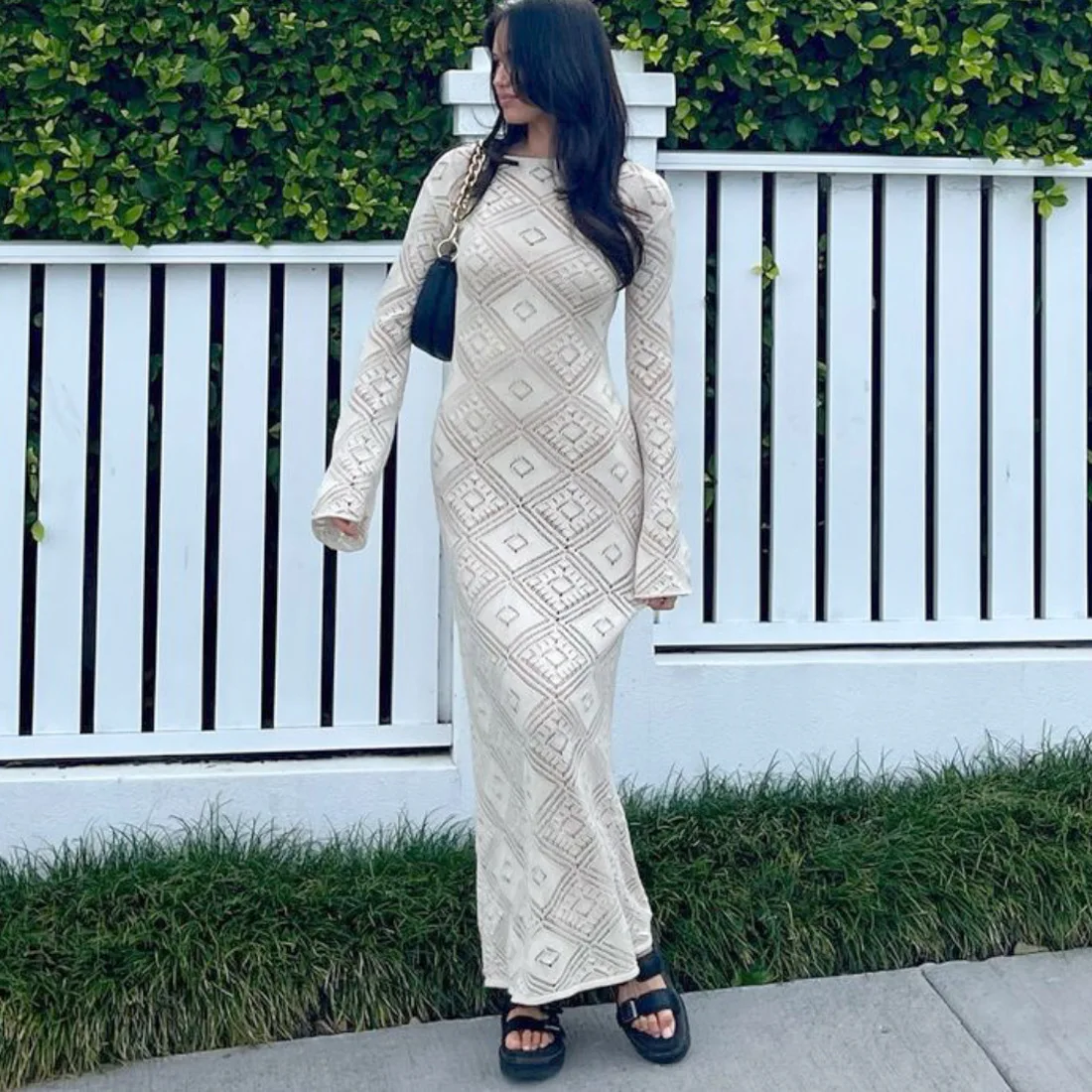 See-Through Loose Dress Flared Sleeve For Women Backless Hollow Out Holiday Beach Outfits V-Neck Pullover Maxi Dress 2025 14 See-Through Loose Dress Flared Sleeve For Women Backless Hollow Out Holiday Beach Outfits V-Neck Pullover Maxi Dress 2025