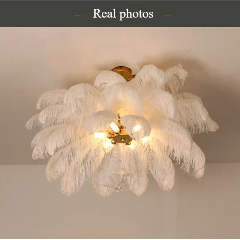 Nordic Ostrich Girl Ins Feather Art Living Room Chandelier Bedroom Indoor Hanging Lamp Chandelier Home Decoration Ceiling Lamps 4