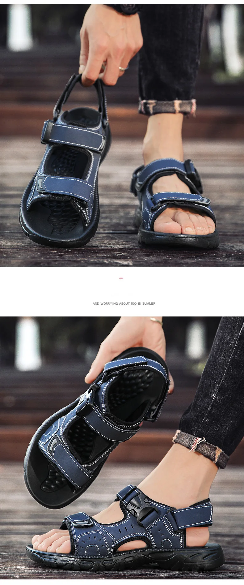 Sommer Herren Sandalen PU Leder Leichte Offene spitze Flache Herren Freizeitschuhe Outdoor Walking Sandalen für Männer Strandschuhe Größe 39-46 – Detail 8