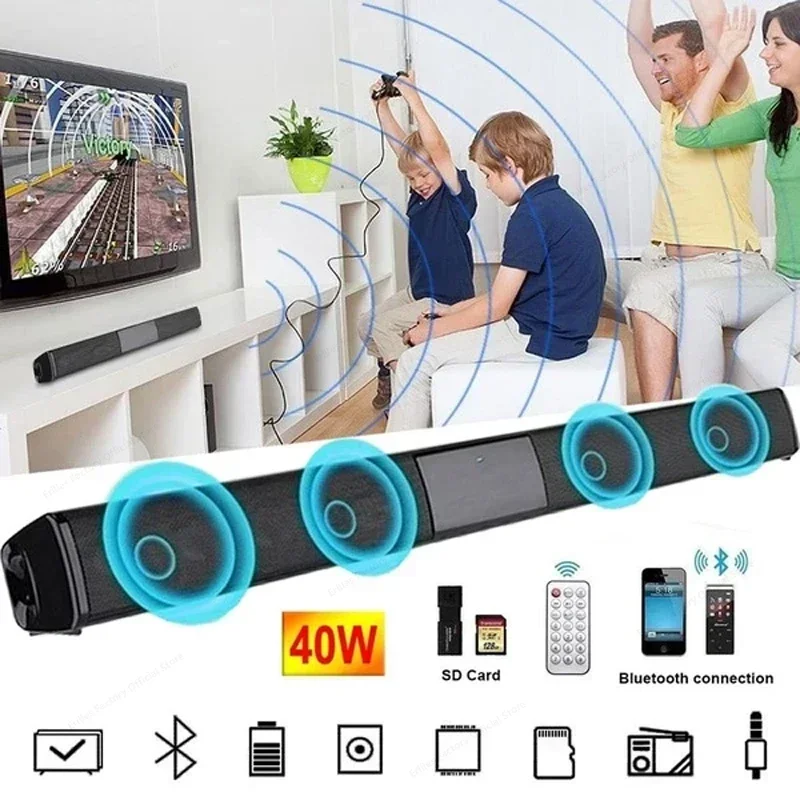 Smart Wireless Bluetooth Speaker High Power Wallmounted 40w Sound Bar Stereo Home Theater TV Strong Bass Sound Bar