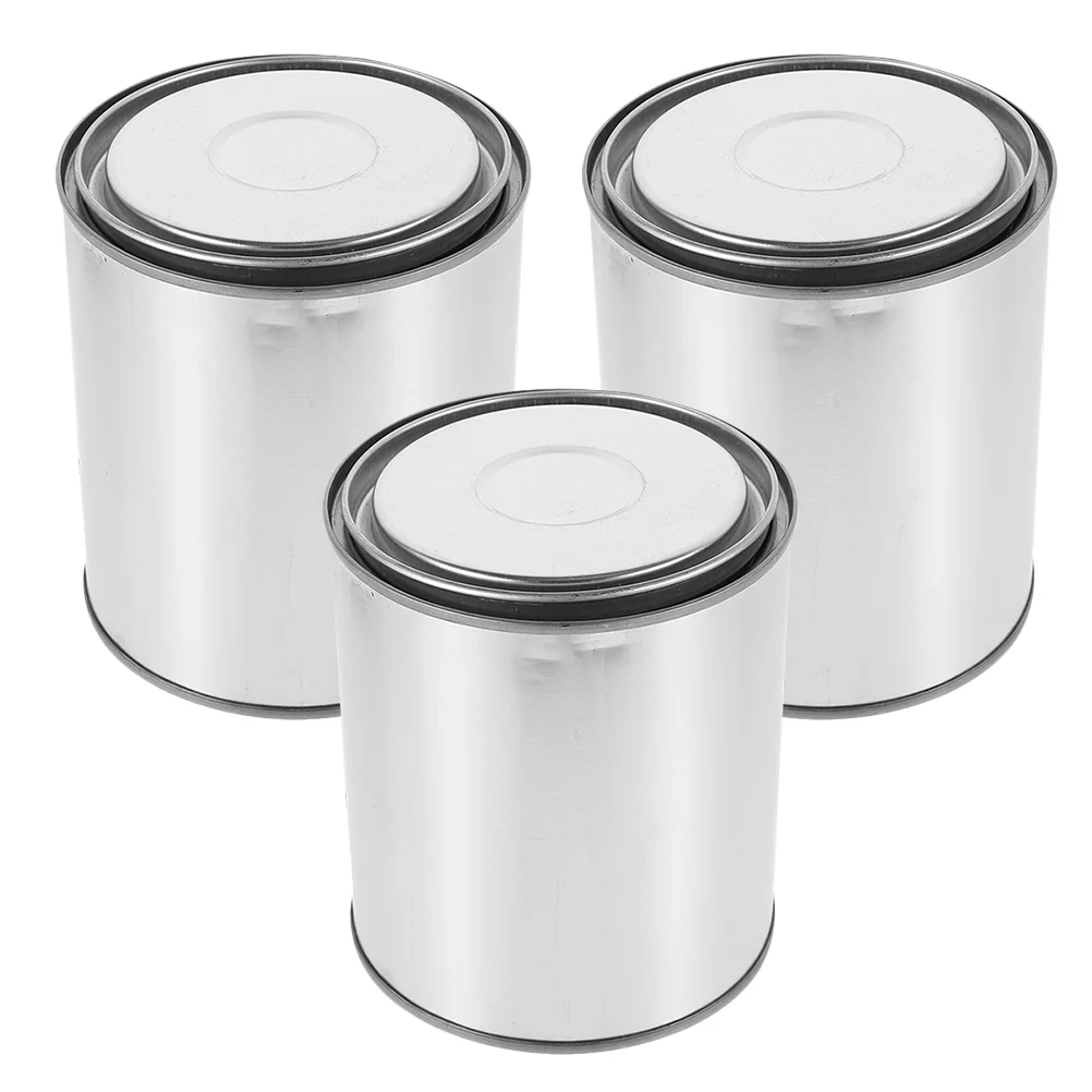 3 Pcs Thickened Iron Paint Cans Sealed Bucket Good Sealing Performance Versatile Use Compact Design Silver Metal Empty Paint