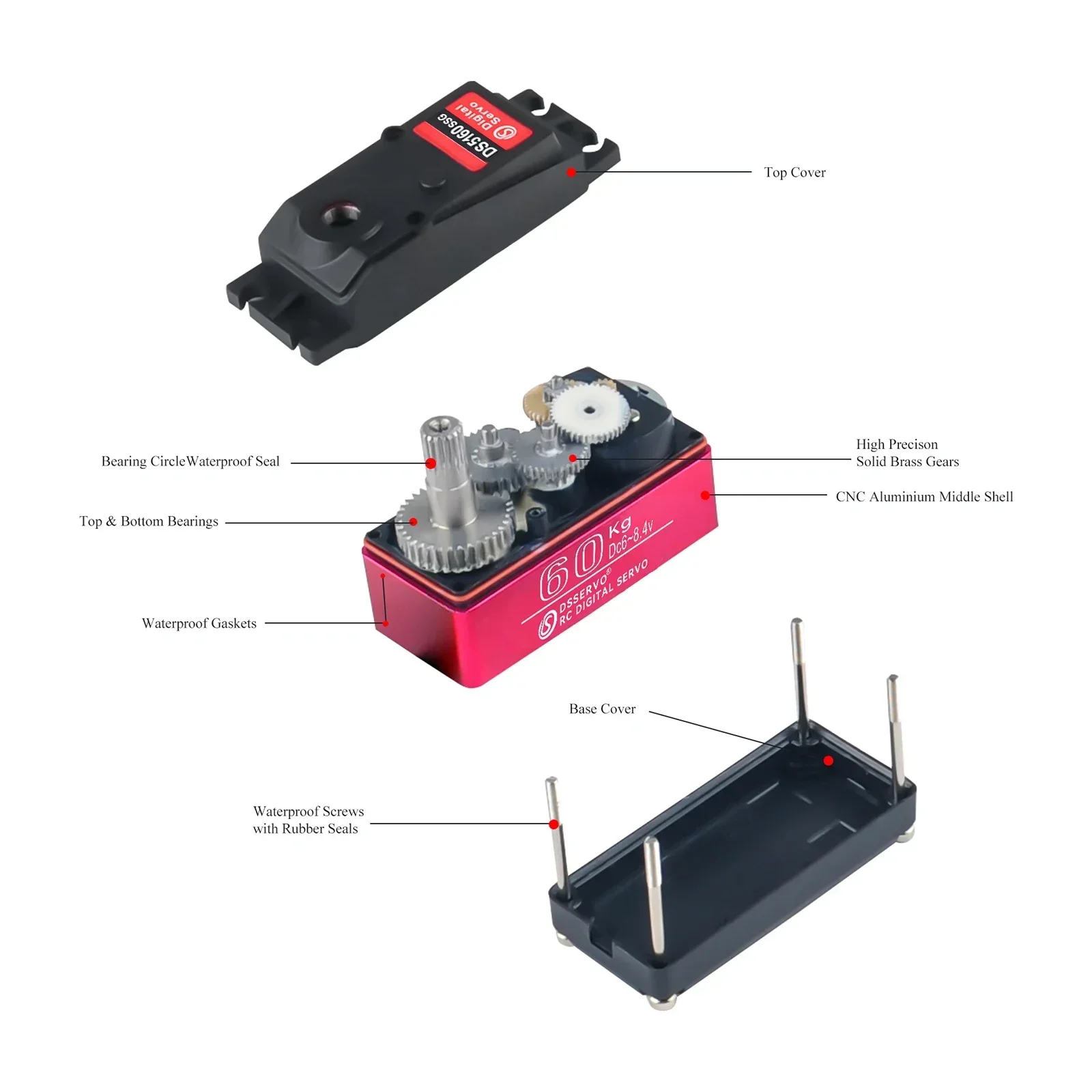 Servo numérique étanche DS5160 60kg avec bras 18T et vis de fixation pour RC