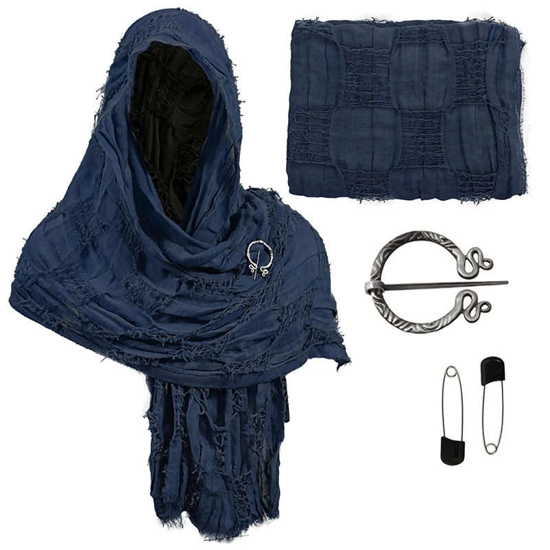 Retro Scarf With Brooch For Medieval Halloween Cloak Costume Cape Wrap Hooded Shawl Cosplay Accessories