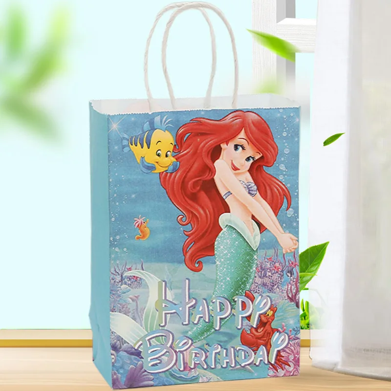 thumbnail image 1 of 5/20 piezas Bolsa de regalo para fiesta de sirena Ariel Bolsa de papel kraft con dibujos animados bajo el mar para fiesta Decoración de fiesta de cumpleaños de niña Sirenita, 1 of 4