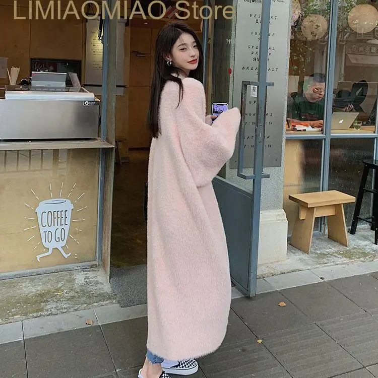 

New Korean fashion Luxury Long batwing Sleeve long faux Mink fur cardgians coats comfortable warm cardigan outerwear