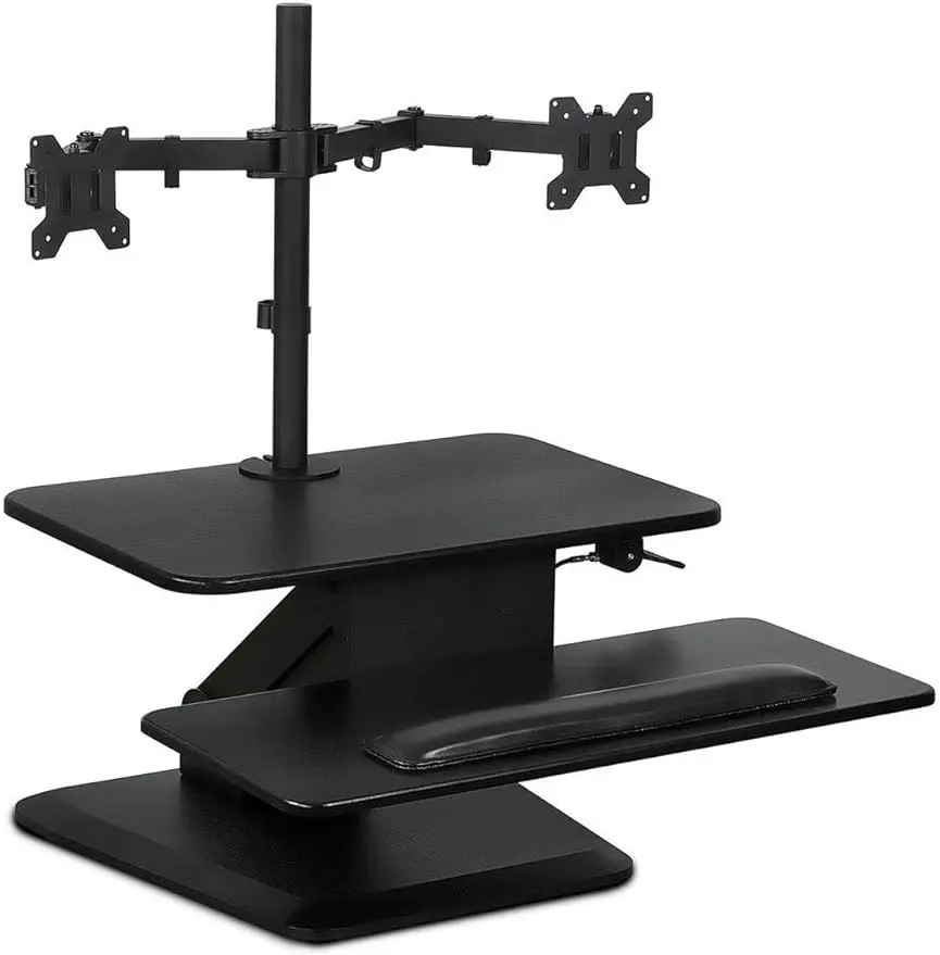 

Mount-It! Sit Stand Workstation Standing Desk Converter with Dual Monitor Mount Combo, Ergonomic Height Adjustable Tabletop Desk