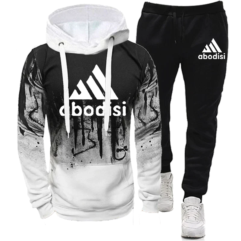 New in Hoodies & Sweatshirts for Men Splash Ink Sweatshirt Suit Man Pants Sets Autumn Two Piece Set Sports Suits Men's Clothes