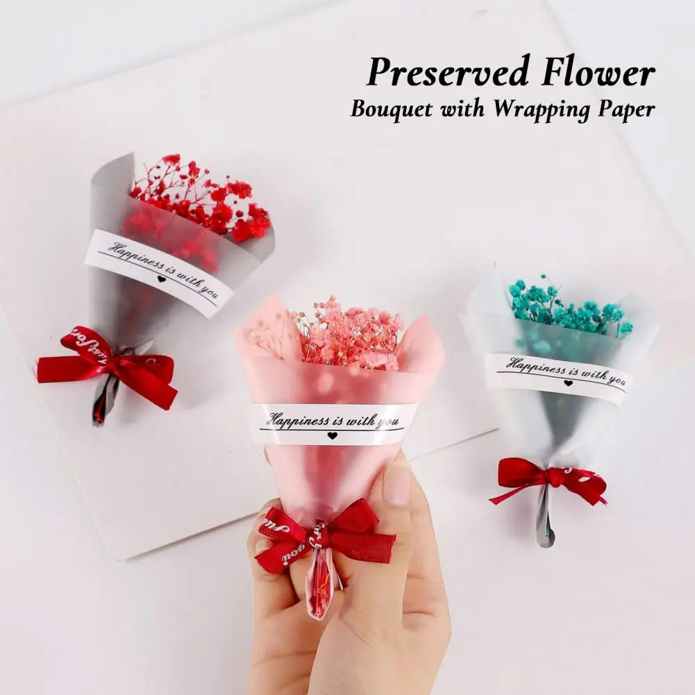 

Bouquet with Bowknot Elegant Eternal Preserved Flower Bouquet for Mother's Day Valentine's Day Gifts Mini Artificial Babysbreath
