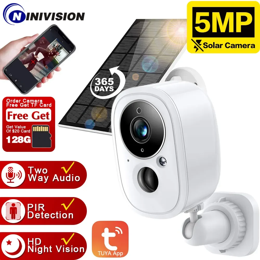 5MP WIFI Solar Tuya Board Outdoor Camera PIR Human Motion Detection Battery Security CCTV Wide 135° Angle Surveillance Cameras